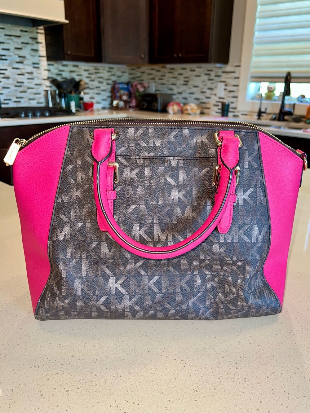 Michael Kors Pink and Brown Signature Satchel W/ Long Strap NEW WITH TAGS - Picture 10 of 15